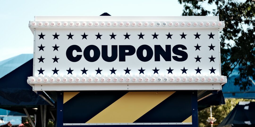 a sign that says coupons